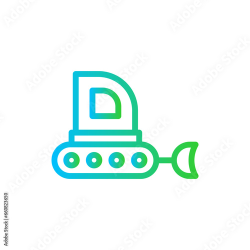 Bulldozer construction machinery with blue and green gradient outline style. machinery, heavy, construction, equipment, vehicle, machine, digger. Vector illustration