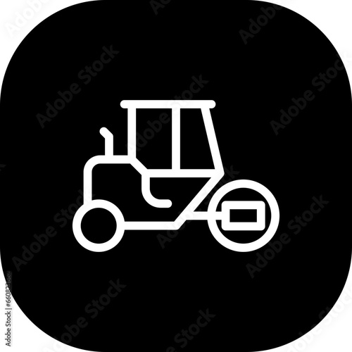 Road roller construction machinery with black filled line outline style. construction, road, machinery, equipment, work, industrial, highway. Vector illustration