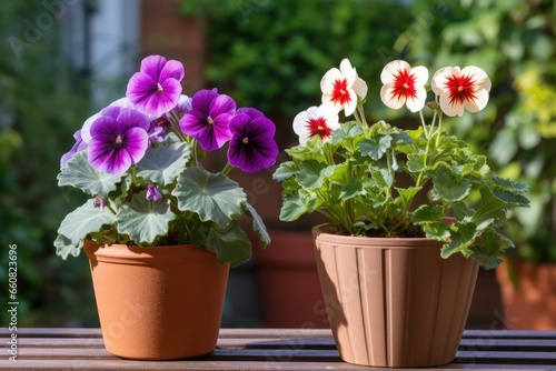 two potted flowers of the same type  one larger than the other