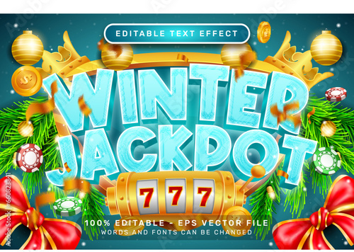 winter jackpot 3d text effect and editable text effect with christmas background