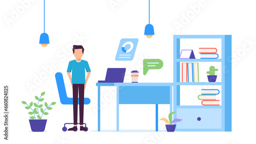 A businessman is explain his work in the office