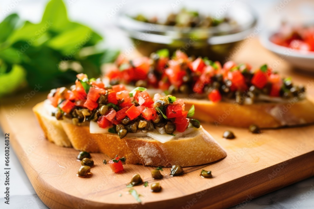 bruschetta with capers on a bed of shredded lettuce bruschetta with capers on a bed of shredded lettuce