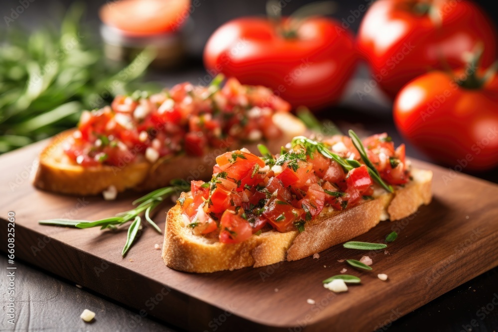 bruschetta with rosemary seasoning, presented on a kitchen counter