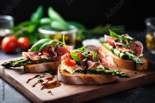 bread slices with asparagus and prosciutto bruschetta