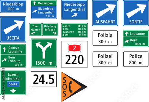 Routing indication signs on main and minor roads, Road signs in Switzerland and Liechtenstein