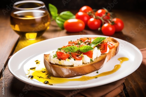 bruschetta with ricotta served with a side dish of olive oil