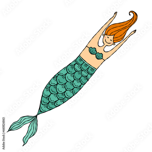 Cute mermaid character, concept kids print, hand drawn art. Art for print - c...