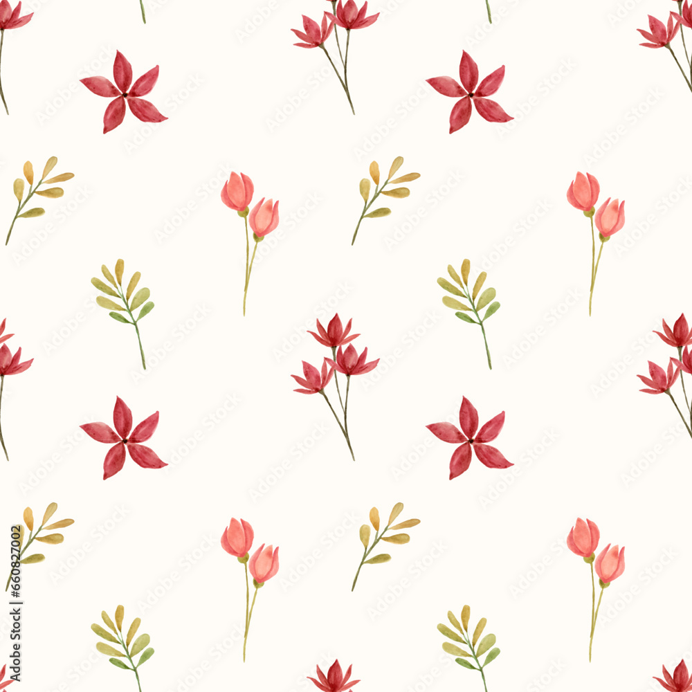 Beautiful watercolor red flowers as seamless pattern
