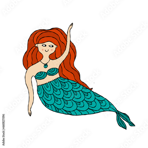 Cute mermaid character, concept kids print, hand drawn art. Art for print - c...