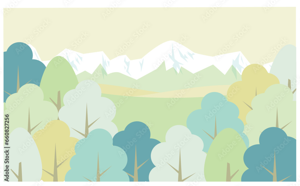 Obraz premium 山と森の自然のベクター背景イラスト