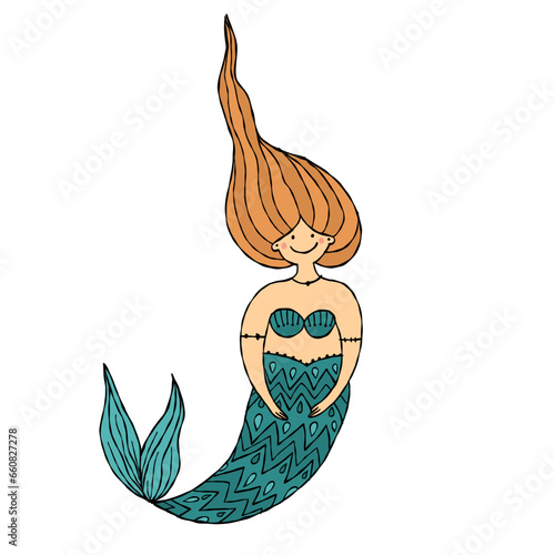 Cute mermaid character, concept kids print, hand drawn art. Art for print - c...