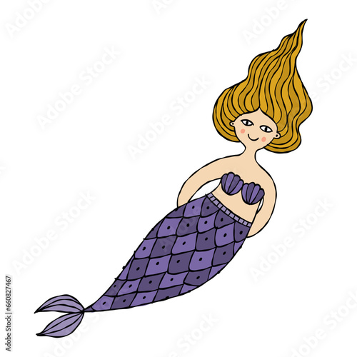 Cute mermaid character, concept kids print, hand drawn art. Art for print - c...