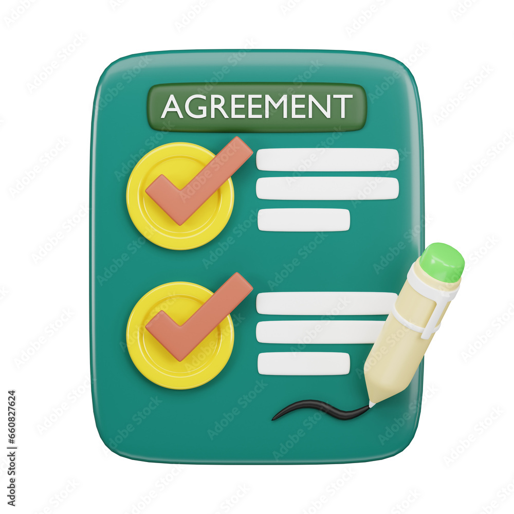 Agreement paper 3D Icon isolated on white background, 3D rendering Agreement paper 3D Icon isolated on white background, 3D rendering