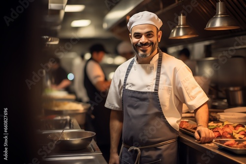 Portrait of a smiling chef standing in the kitchen of a restaurant