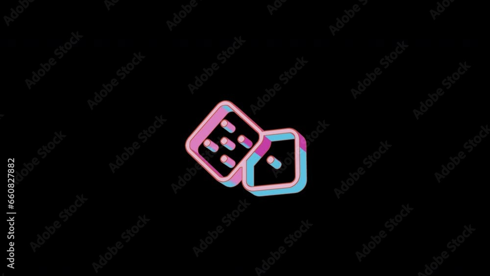 Bright dice icon is jumping merrily. Retro style. Alpha channel black. Looped from frame 120 to 240, Alpha BW at the end Bright dice icon is jumping merrily. Retro style. Alpha channel black. Looped from frame 120 to 240, Alpha BW at the end