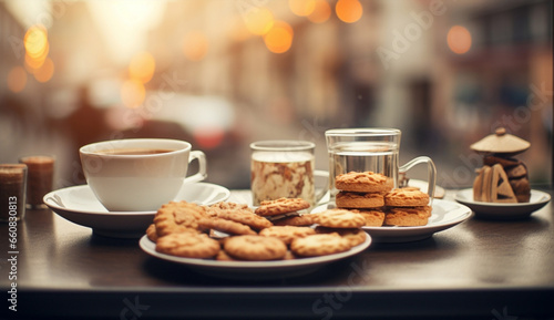 Delicious food dessert drink biscuits brown cookies cup breakfast sweet
