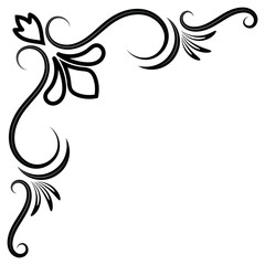 Thin line vintage corner. Medieval period of the Victorian dynasty. Fancy black monogram frame design element abstract icon collection Flower simple symbol