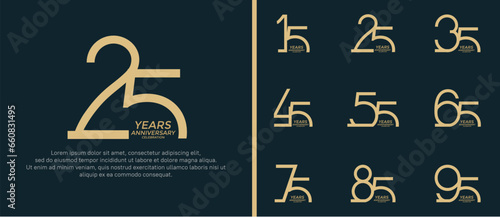 set of anniversary logo brown color on black background for celebration moment