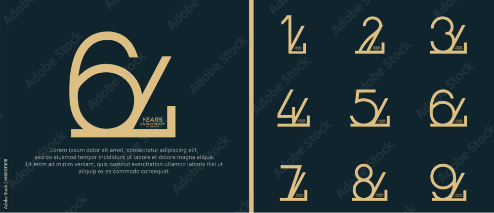 set of anniversary logo brown color on black background for celebration moment