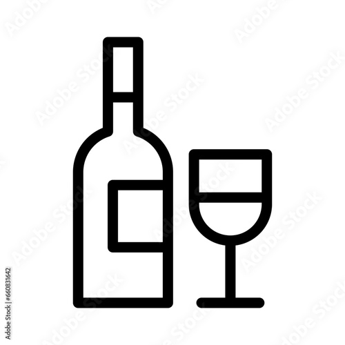Liquor icon in line style. A wine bottle and a half-filled glass.