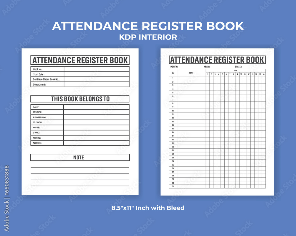 Naklejka premium Attendance Register Book KDP Interior