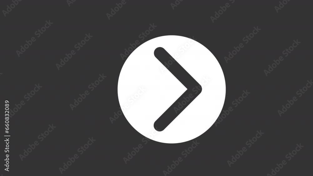 Animated right white solid icon. Direction pointer. Page navigational tool. Forward move. Looped HD footage with alpha channel transparency. UI silhouette symbol animation on dark space Animated right white solid icon. Direction pointer. Page navigational tool. Forward move. Looped HD footage with alpha channel transparency. UI silhouette symbol animation on dark space