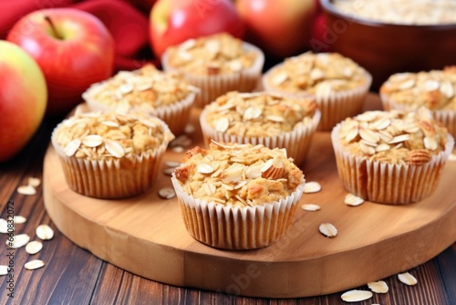 gluten-free apple and cinnamon muffins placed on a bamboo mat