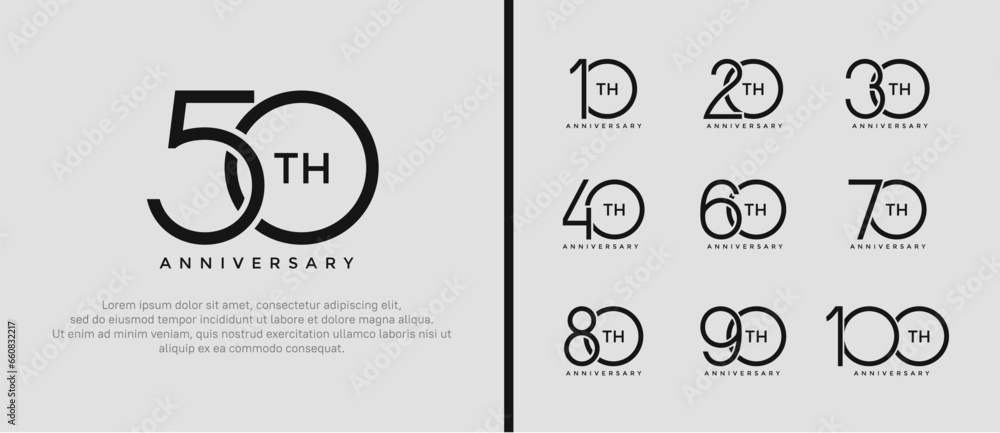 set of anniversary logo black color on white background for celebration moment - obrazy, fototapety, plakaty 