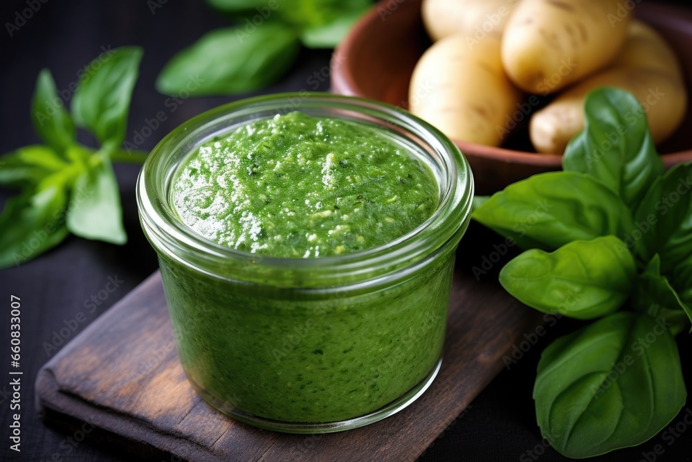 pureed spinach with potato in a glass jar pureed spinach with potato in a glass jar