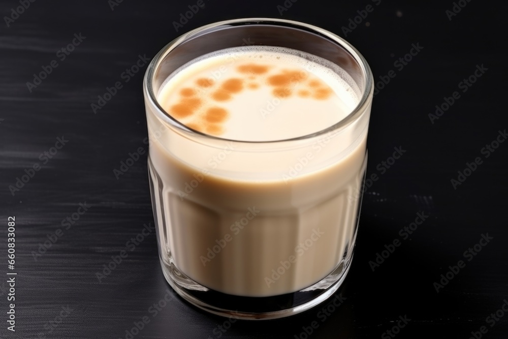 top view of a creamy latte in a transparent cup on a black table top view of a creamy latte in a transparent cup on a black table