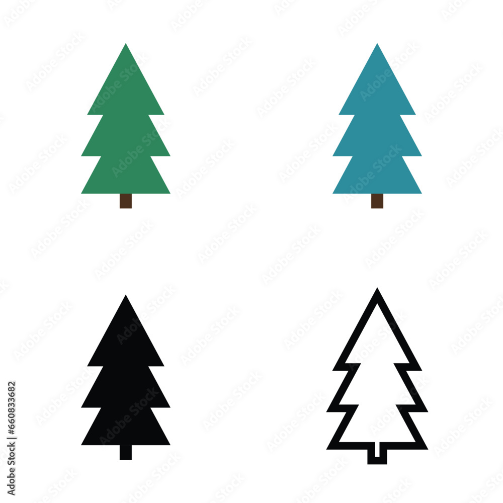 pine trees fir trees christmas trees flat design simple green blue black outline pine trees fir trees christmas trees flat design simple green blue black outline