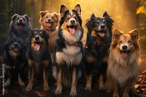 Cheerful pack of small canines posing happily for the camera. Generative AI