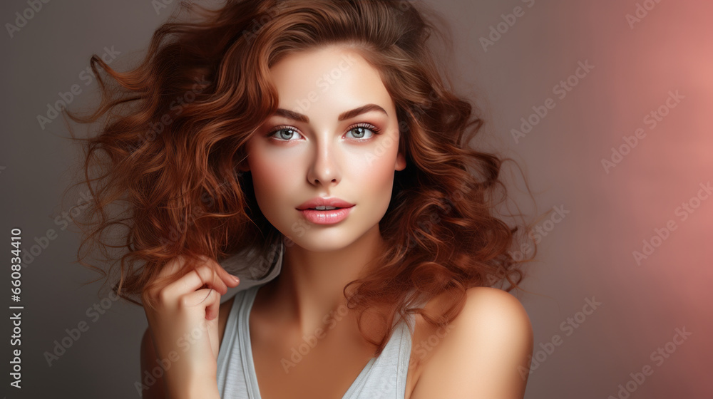 Portrait beautiful perfect woman with beautiful. and perfect skin, cosmetics, skincare, makeup, wellness concept with empty copy space for text background color studio Portrait beautiful perfect woman with beautiful. and perfect skin, cosmetics, skincare, makeup, wellness concept with empty copy space for text background color studio