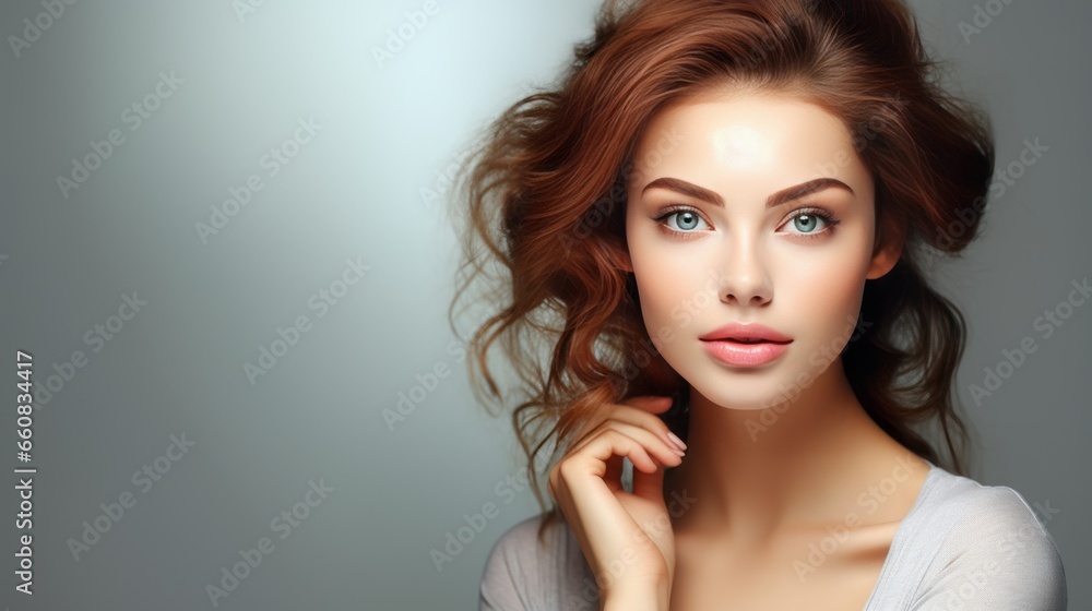 Portrait beautiful perfect woman with beautiful. and perfect skin, cosmetics, skincare, makeup, wellness concept with empty copy space for text background color studio Portrait beautiful perfect woman with beautiful. and perfect skin, cosmetics, skincare, makeup, wellness concept with empty copy space for text background color studio