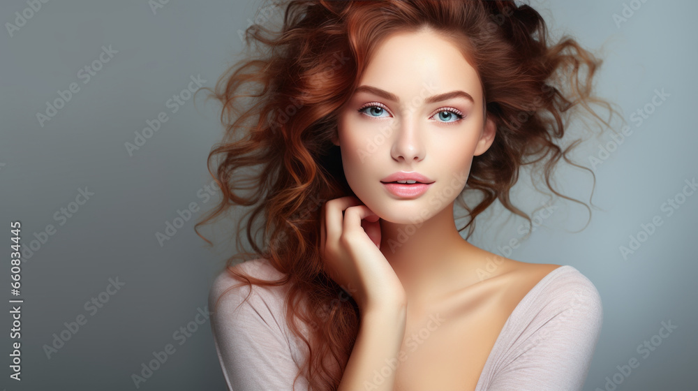 Portrait beautiful perfect woman with beautiful. and perfect skin, cosmetics, skincare, makeup, wellness concept with empty copy space for text background color studio Portrait beautiful perfect woman with beautiful. and perfect skin, cosmetics, skincare, makeup, wellness concept with empty copy space for text background color studio