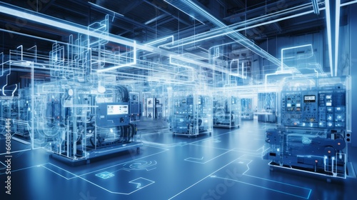 A factory floor with interconnected machines and sensors, exemplifying the implementation of IIoT in manufacturing.