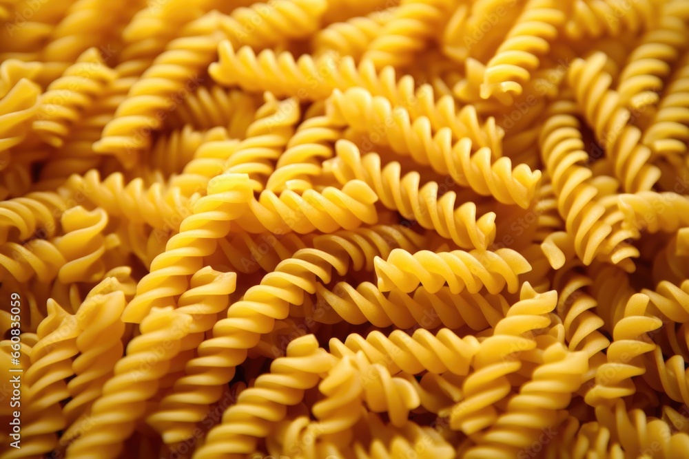 close-up of rotini pasta forming a spiral pattern