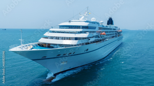 Cruise Ship, Cruise Liners beautiful white cruise ship above luxury cruise in the ocean sea concept exclusive tourism travel on holiday take a vacation time on summer © Yellow Boat