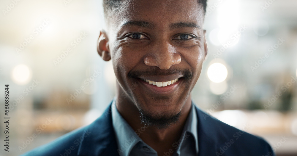 Young businessman, smile and face on closeup with confidence and positive attitude for startup at work. Employee, professional and portrait of entrepreneur and bokeh or ready for career in accounting Young businessman, smile and face on closeup with confidence and positive attitude for startup at work. Employee, professional and portrait of entrepreneur and bokeh or ready for career in accounting