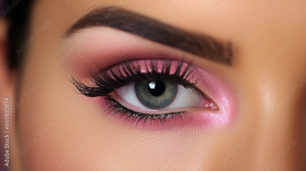 Obraz premium Eyeshadow applying makeup for eyes closeup. Female model - Generative AI