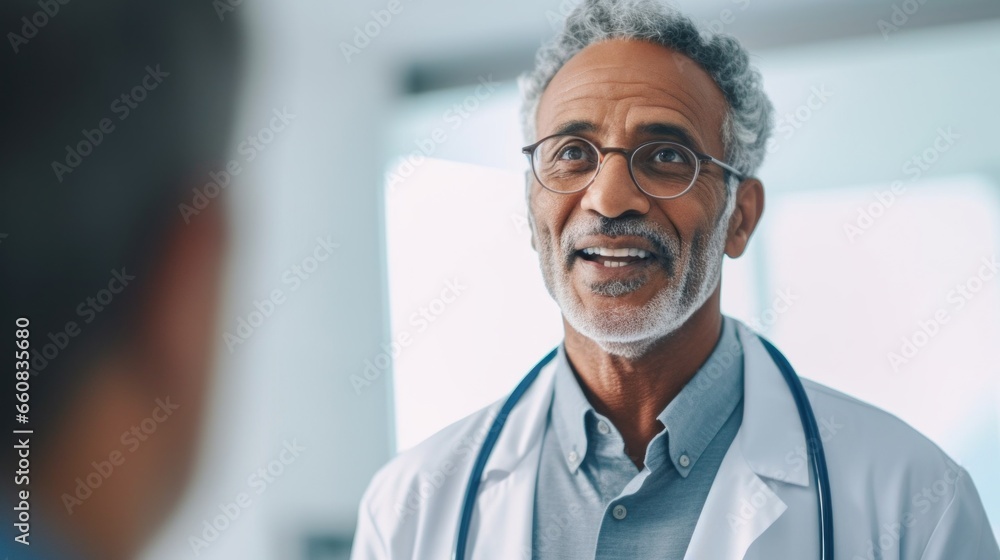 Fototapeta premium Elderly physician discussing healthcare with a patient.