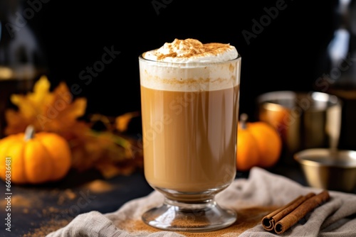 piling high with whipped cream onto steaming pumpkin spice latte