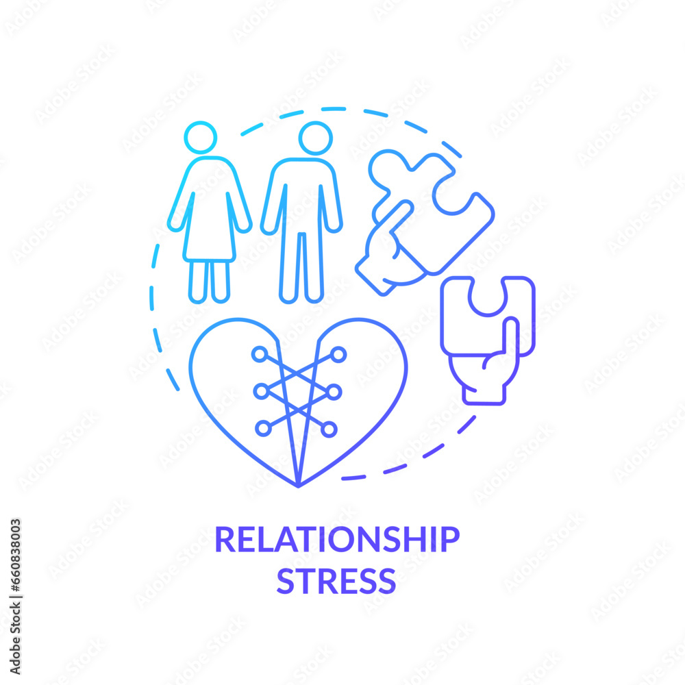 2D thin line gradient icon relationship stress concept, isolated vector, blue illustration representing codependent relationship. 2D thin line gradient icon relationship stress concept, isolated vector, blue illustration representing codependent relationship.