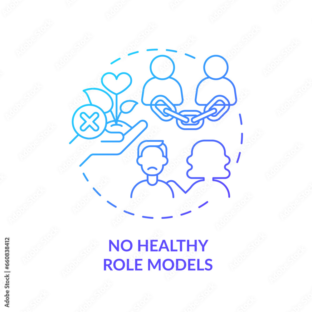 2D thin line gradient icon no healthy role models concept, isolated vector, blue illustration representing codependent relationship. 2D thin line gradient icon no healthy role models concept, isolated vector, blue illustration representing codependent relationship.