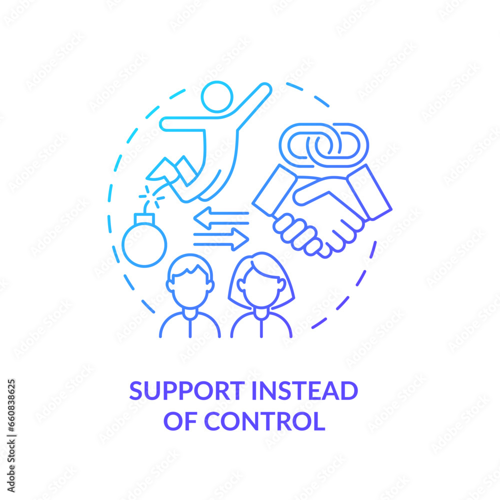 2D thin line gradient icon support instead of control concept, isolated vector, blue illustration representing codependent relationship. 2D thin line gradient icon support instead of control concept, isolated vector, blue illustration representing codependent relationship.