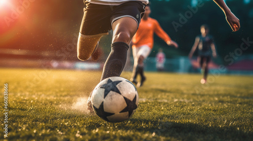 Soccer player scoring a goal - Generative AI © seogi