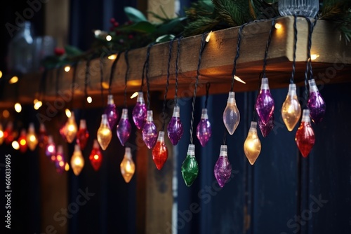 hanging fairy lights with festive coloured bulbs