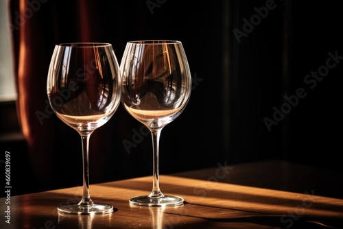 a pair of elegant, empty wine glasses