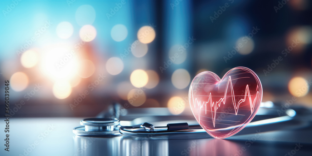 Fototapeta premium Heart Beats with medical background , service health and medical technology concept