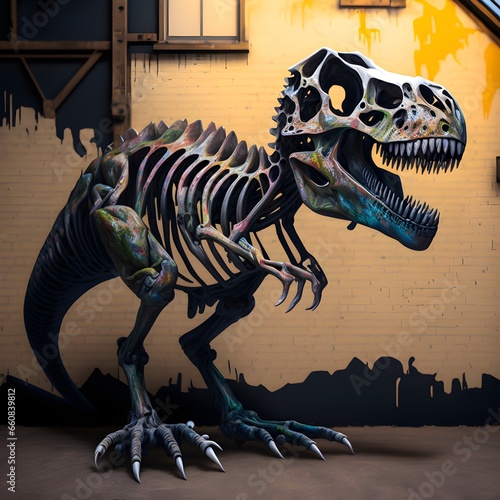 spray painted tyrannosaurus rex skeleton  © Jose